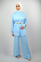 wide leg trousers Zina Wide Leg Trousers in blue, featuring luxurious feel and impeccable tailoring for refined style.